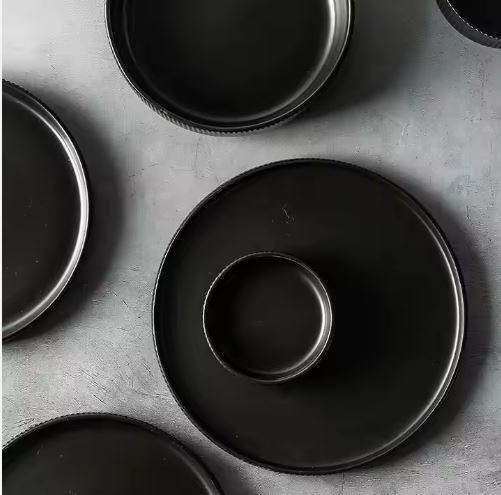 Black Dinner Stoneware Ceramic Tableware Set