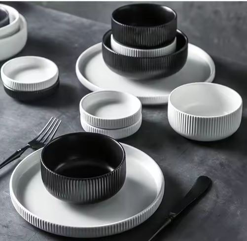 Black Dinner Stoneware Ceramic Tableware Set