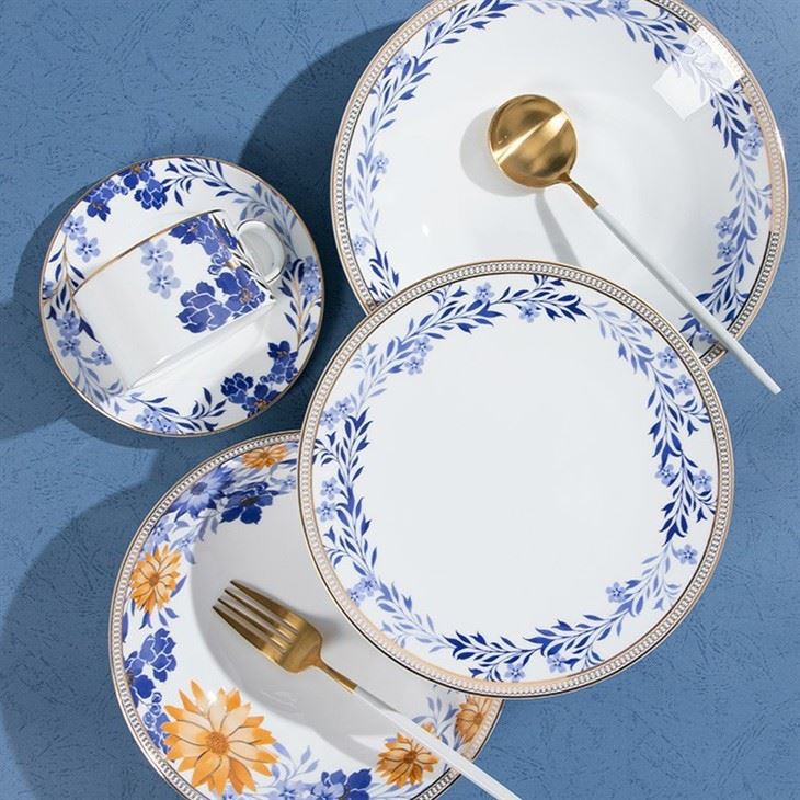 Ceramic Chinese Blue Poreclain Plate Dinnerware Set