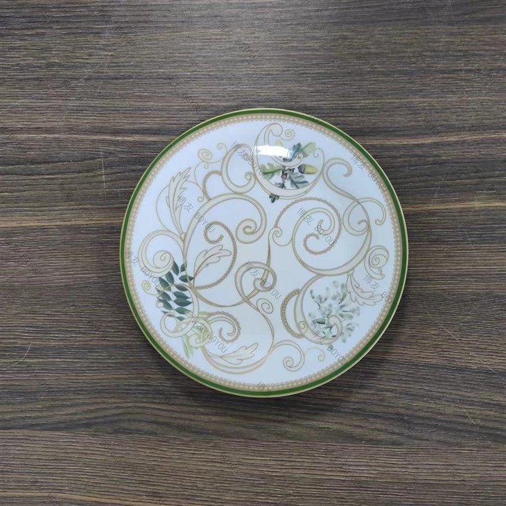 Ceramic Plate Set With Flowers And Color Line