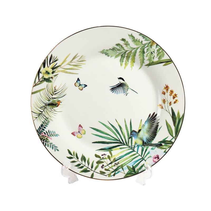 Veselă din ceramică aplicată cu flori și păsări