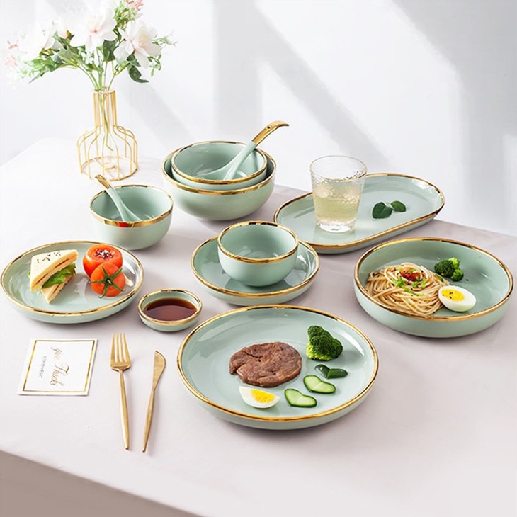 Luxury Porcelain Ceramic Gold Rim Tableware Set