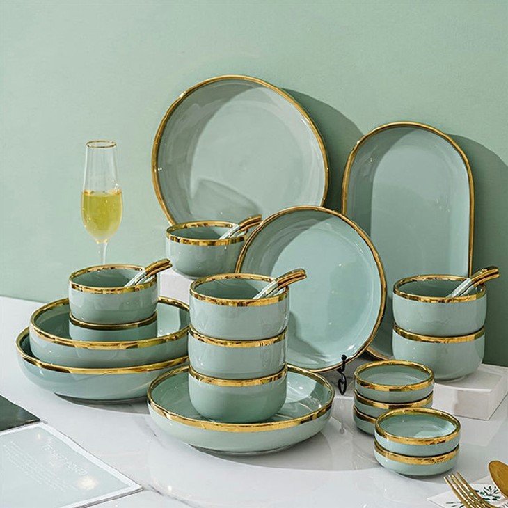 Luxury Porcelain Ceramic Gold Rim Tableware Set