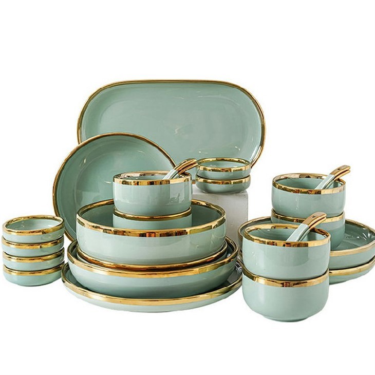 Luxury Porcelain Ceramic Gold Rim Tableware Set