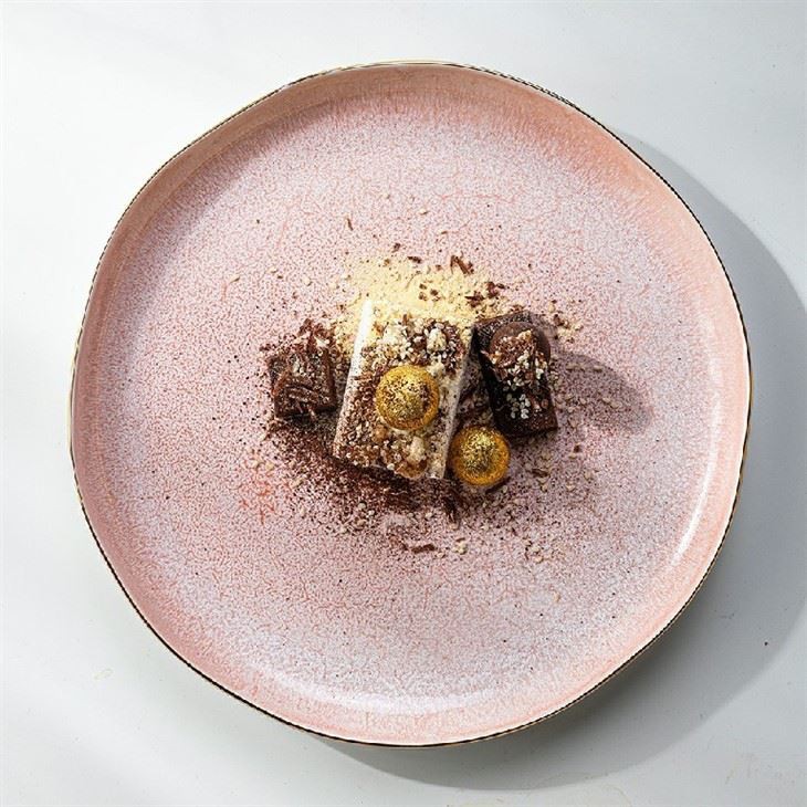 Nordic Ceramic Gold Rim Pink Dinner Plate
