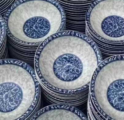 Wholesale Ceramic Printed Blue Soup Plate