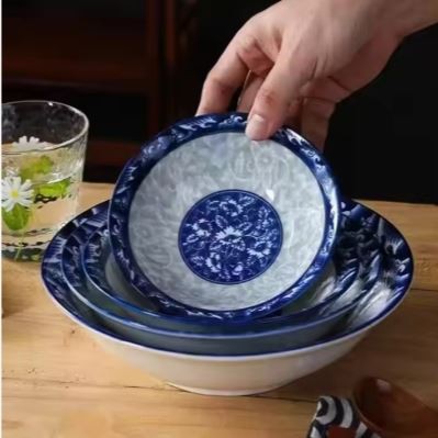 Wholesale Ceramic Printed Blue Soup Plate