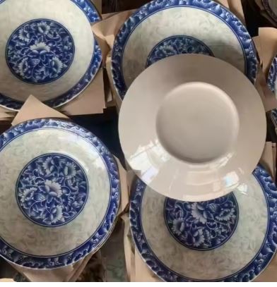 Wholesale Ceramic Printed Blue Soup Plate