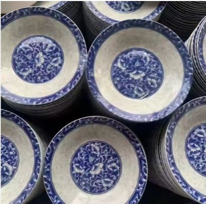 Wholesale Ceramic Printed Blue Soup Plate